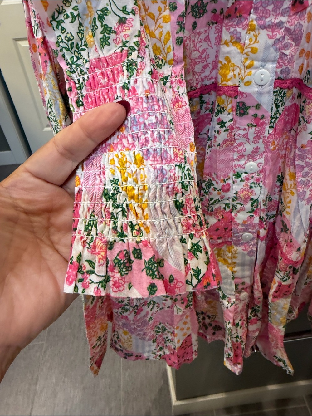 Simply Southern Pink Floral Patchwork Tiered Button Dress - Picture 6 of 8